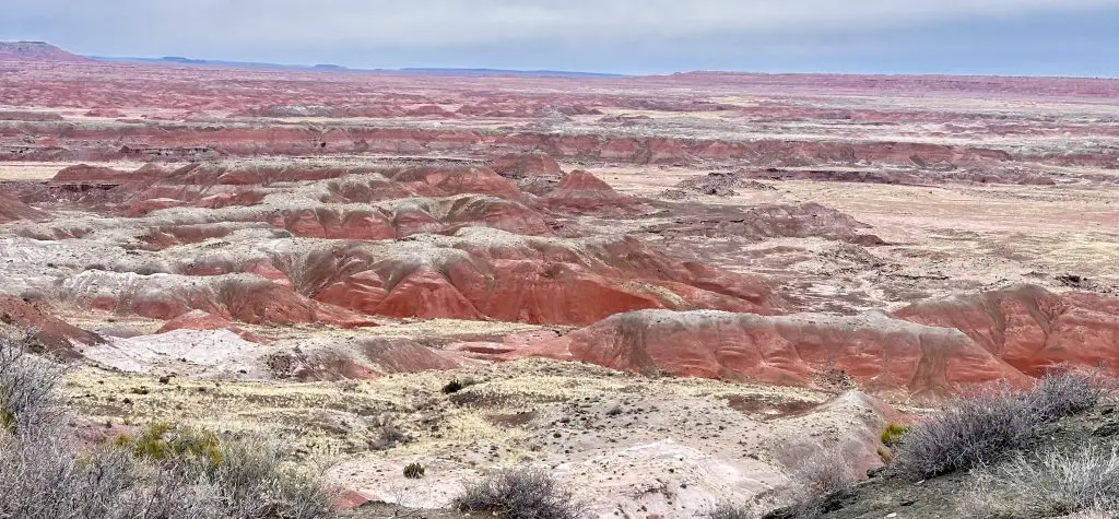 Kachina Point shows off its red, pink, and orange-colored desert in Petrified Forest National Park.